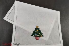 Bộ khăn lau tay Noel trắng thêu thông mỹ (6 chiếc)